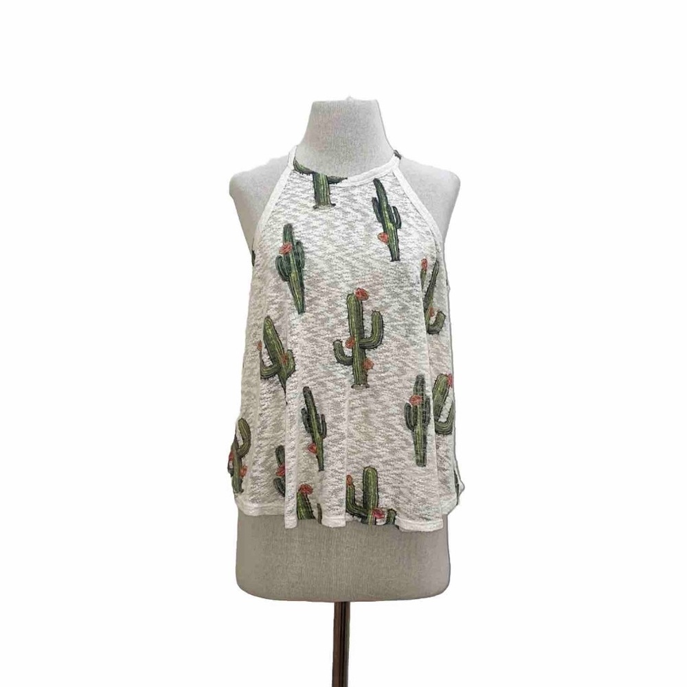 My Beloved Cactus Print Tank Top - Green and White